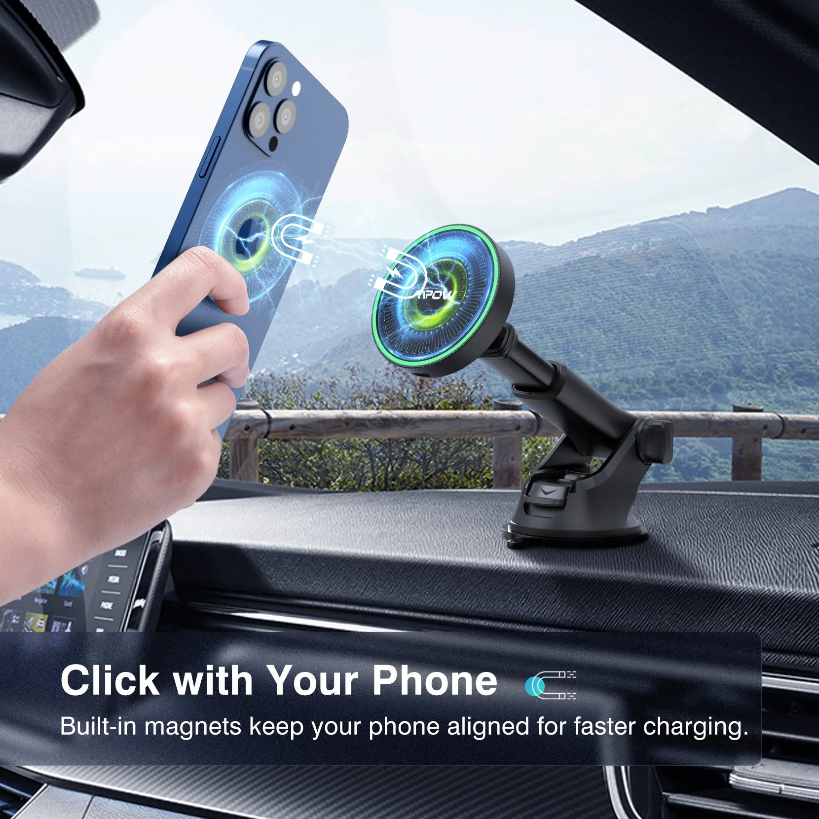 Mpow CA169A Magnetic Wireless Car Charger, Compatible with iPhone 12 Series