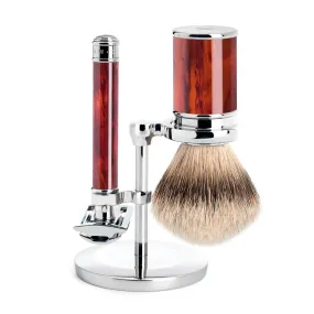 Muhle Traditional 3-Piece Shaving Set with Safety Razor and Silvertip Badger Brush, Faux Tortoise