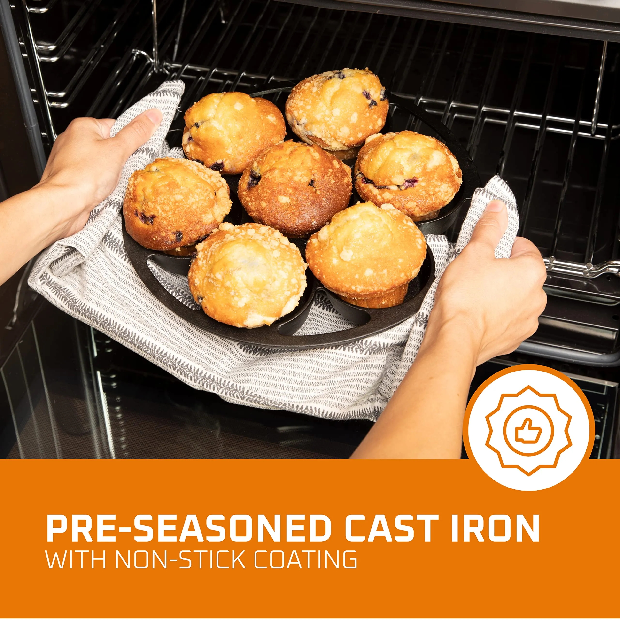 PreSeasoned Cast Iron 7-Cup Biscuit Pan - Round Kitchen Nonstick Baking Tools For Scones