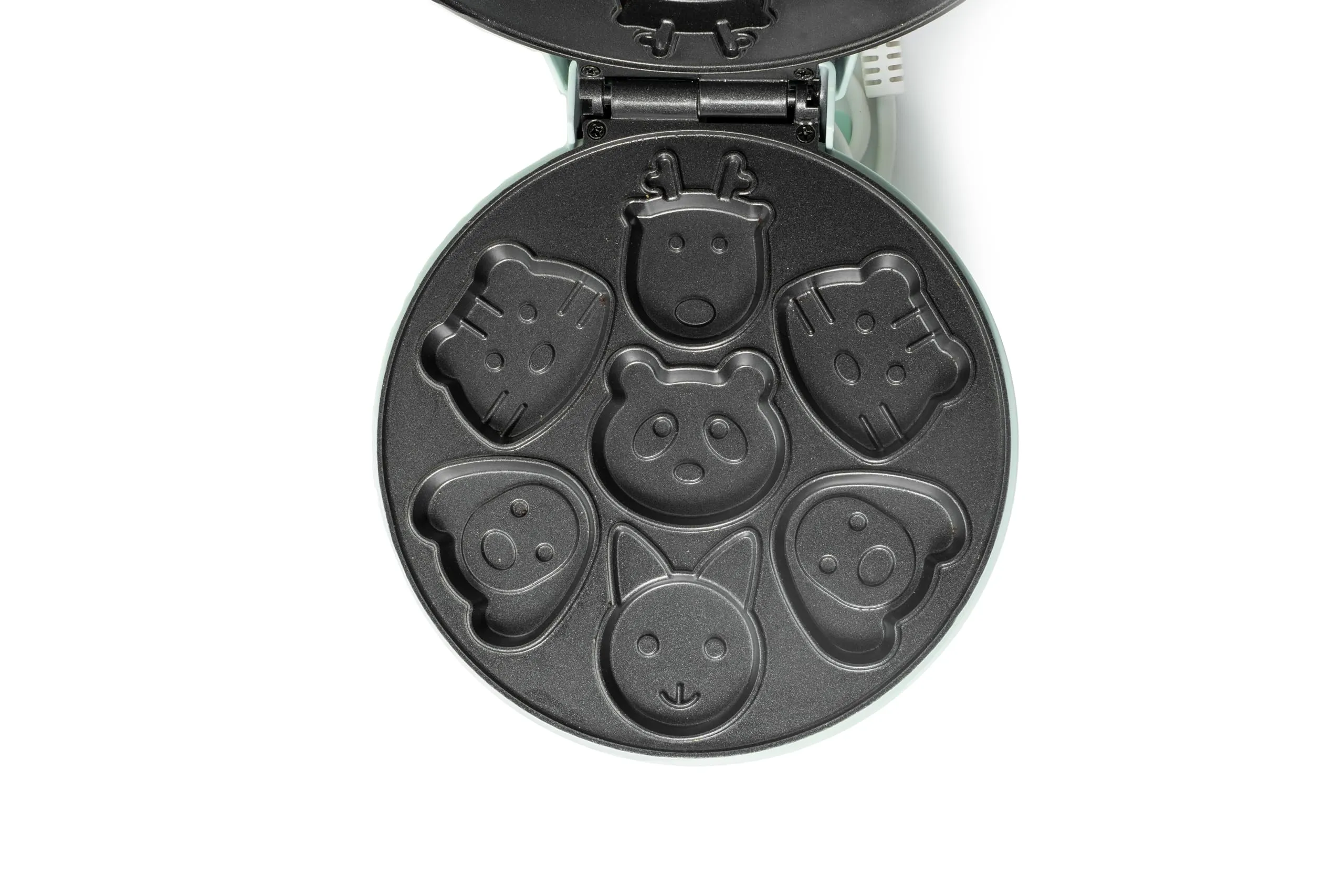 Primalite Animal Waffle Maker- Make 7 Fun & Cool Panda, Cat, Dog, Tiger & Reindeer Shaped Waffles or Pancakes for Kids or Unique Gift Idea | Non-Stick | Electric Iron with Indicator Light- Mint Green