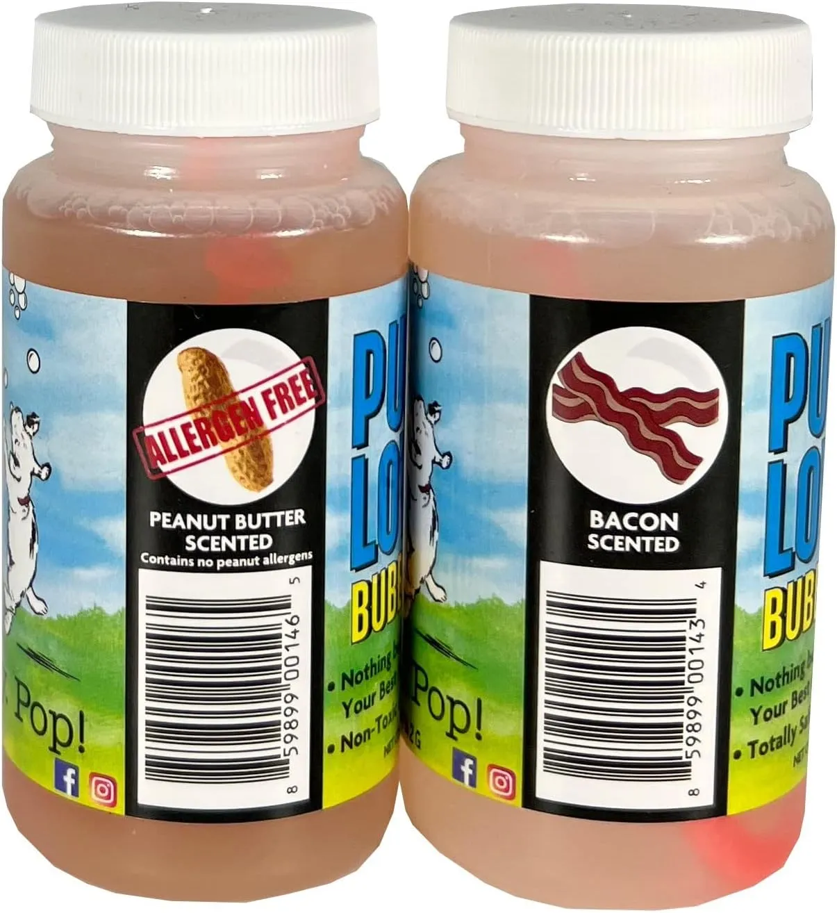 Puppy Love Bubbles, Peanut Butter & Bacon Scented Bubbles 4oz. Bottle-2 Pack Combo (1 Peanut Butter/1 Bacon) for Dogs