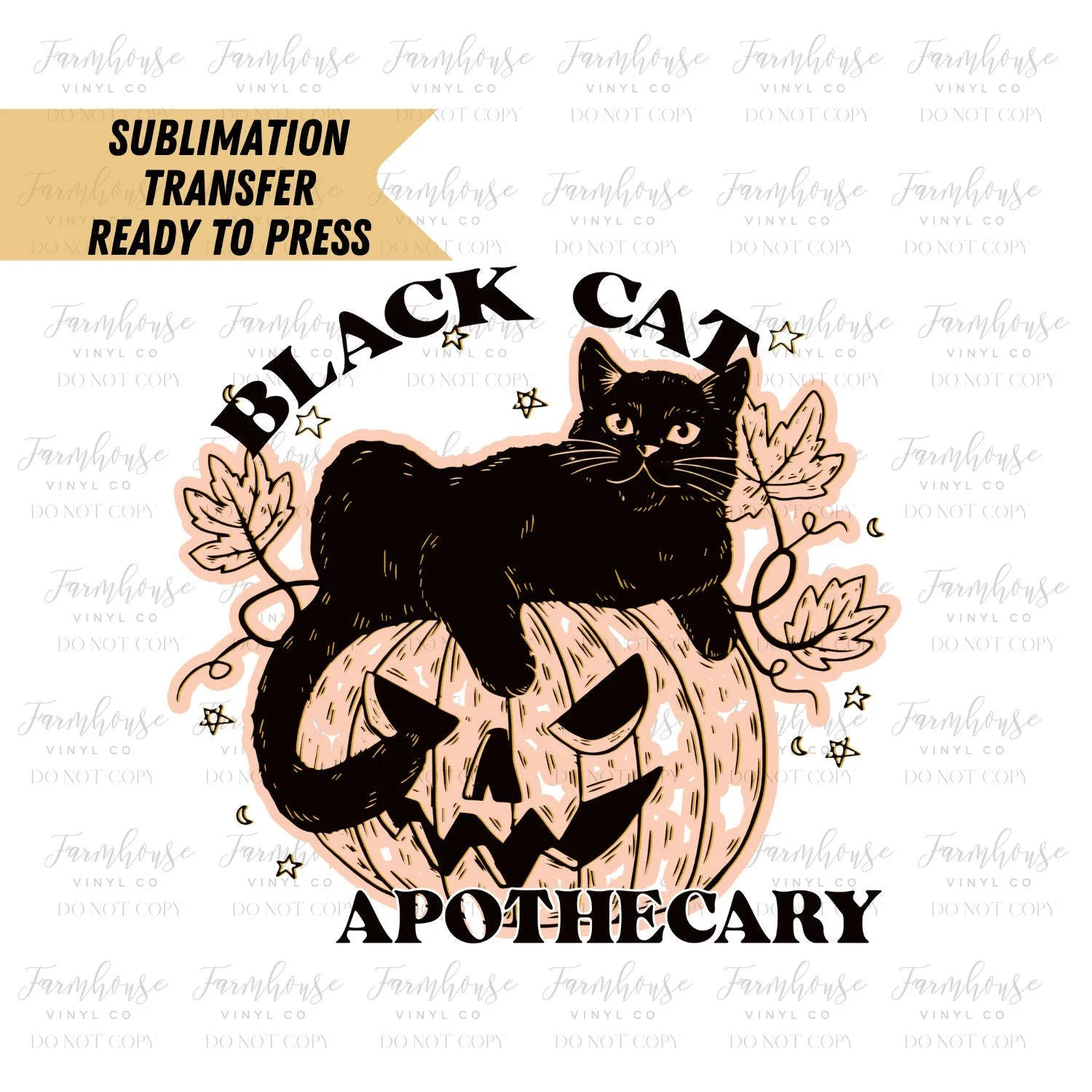 Ready To Press, Sublimation Transfers, Halloween Lover Sub, Sublimation Transfer Ready To Press, Black Cat Apothecary Heat Transfer Design