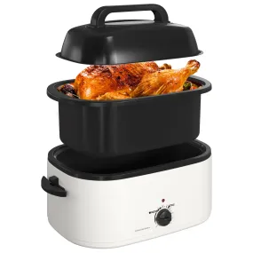 RoyalCraft 24 Quart Electric Roaster Oven with Visible & Self-Basting Lid, Stainless Steel, White