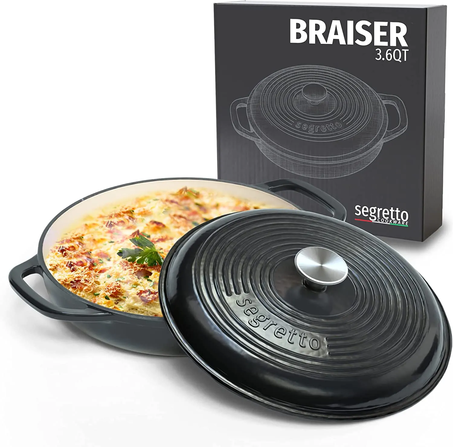 Segretto Braiser Pan | 3.6 Quarts | Black