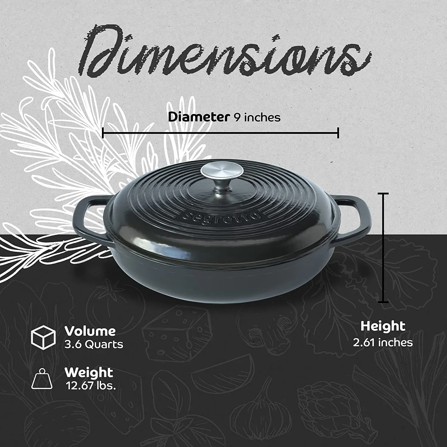 Segretto Braiser Pan | 3.6 Quarts | Black