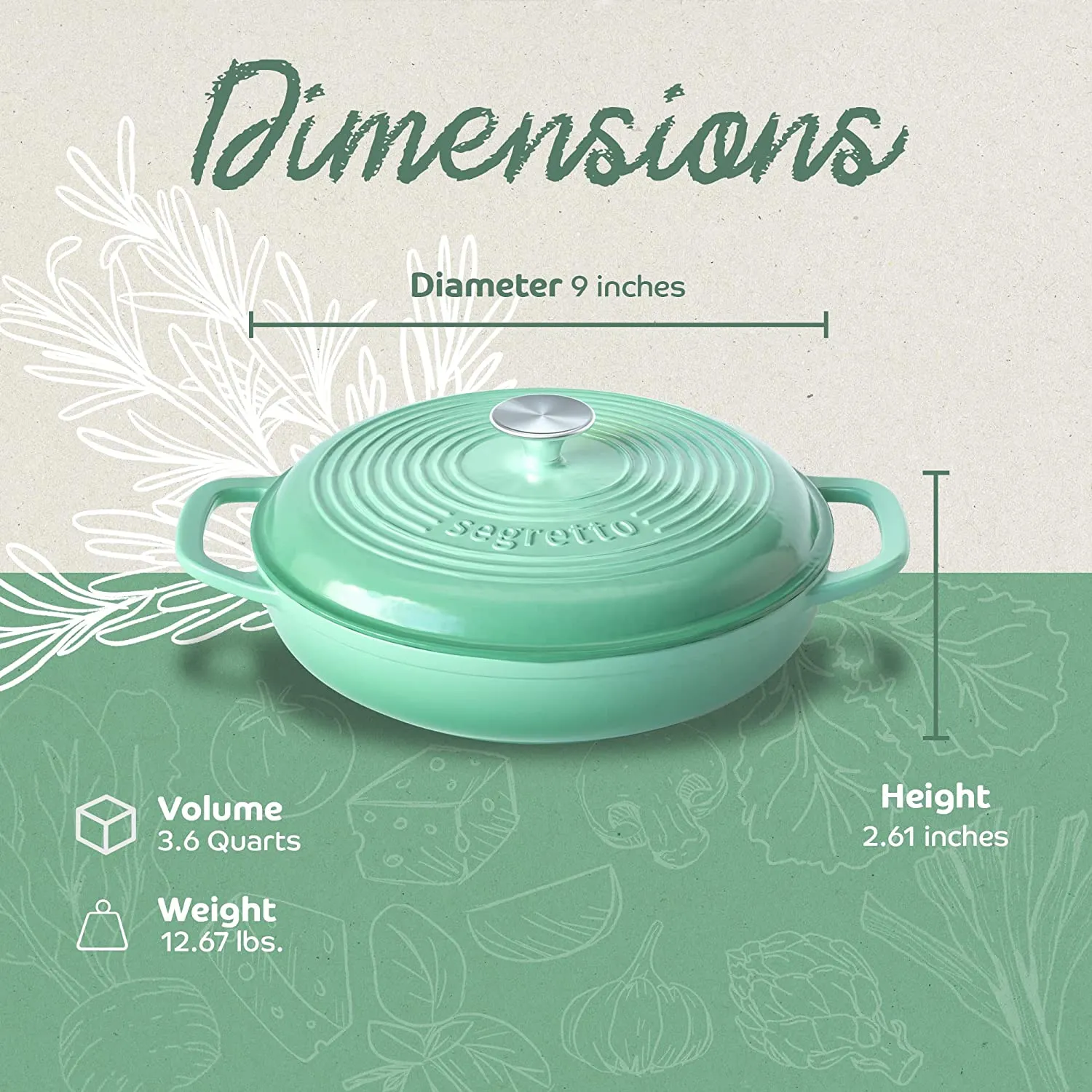 Segretto Braiser Pan | 3.6 Quarts | Green