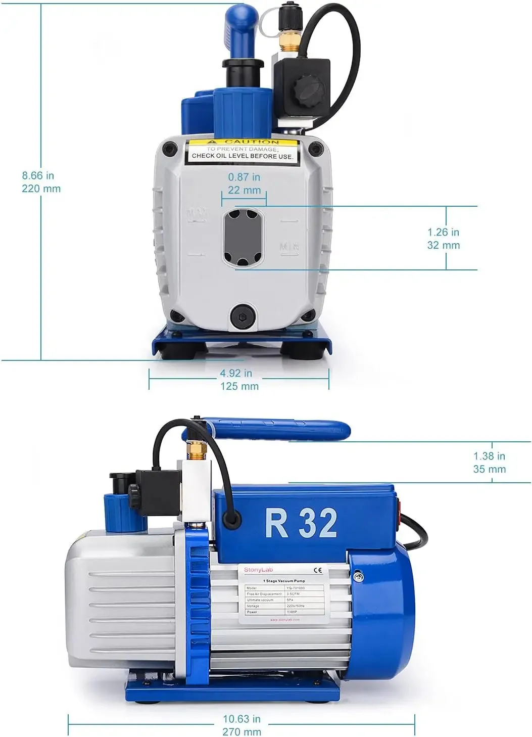 Single-Stage Rotary Vane Vacuum Pump, 25-30 Pa, 100 L/min