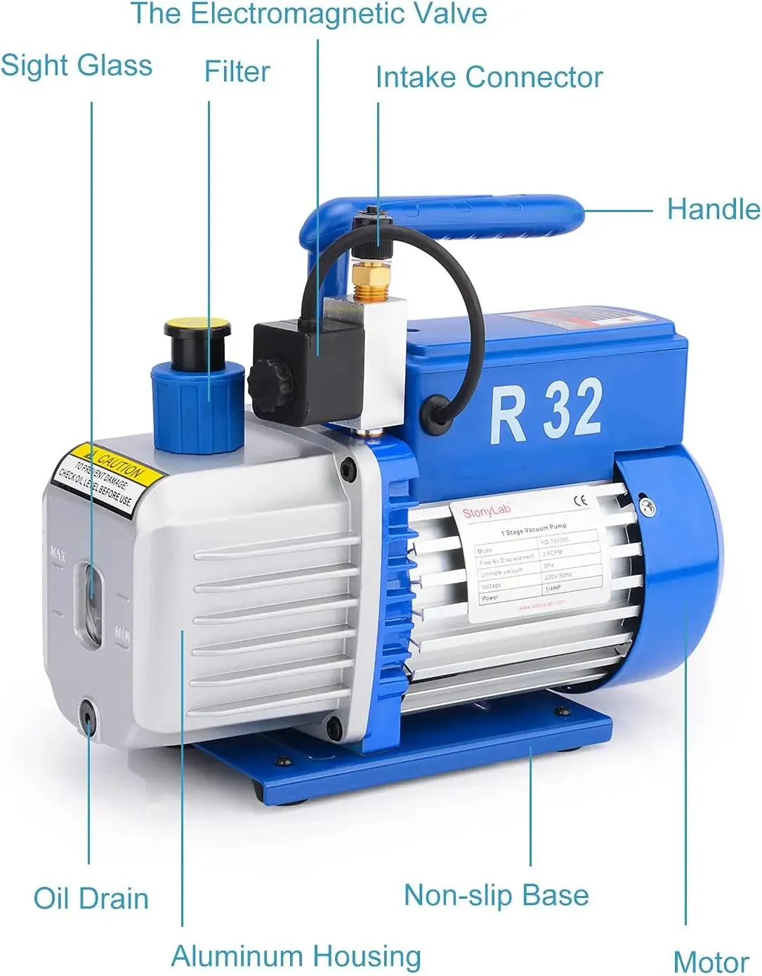 Single-Stage Rotary Vane Vacuum Pump, 25-30 Pa, 100 L/min