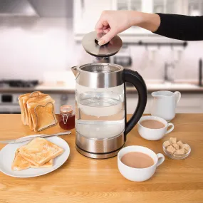 Stainless Steel and Glass LED Cordless Kettle, 1.7 Litre, 2200W