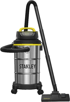 Stanley Wet/Dry Vacuum, 5 Gallon, 4 Horsepower, Stainless Steel Tank - Silver yellow black - SL18130