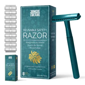 Teal Safety Razor | Reusable, Eco-friendly Razor (Includes 10x blades)