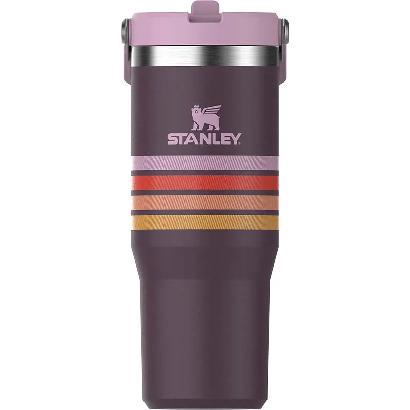 The 30oz IceFlow Flip Straw Tumbler in Plum Stripe