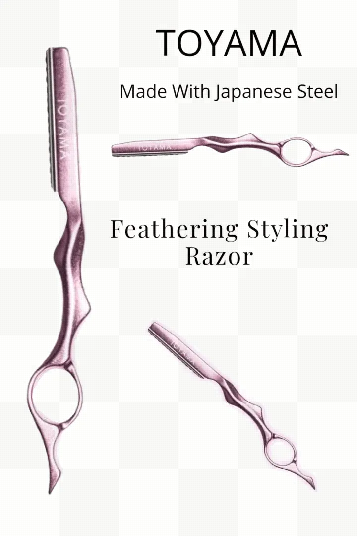 Toyama Professional Razor Aluminium With Japanese Steel Blades  - Pink -  Feather Styling Razor Long Handle