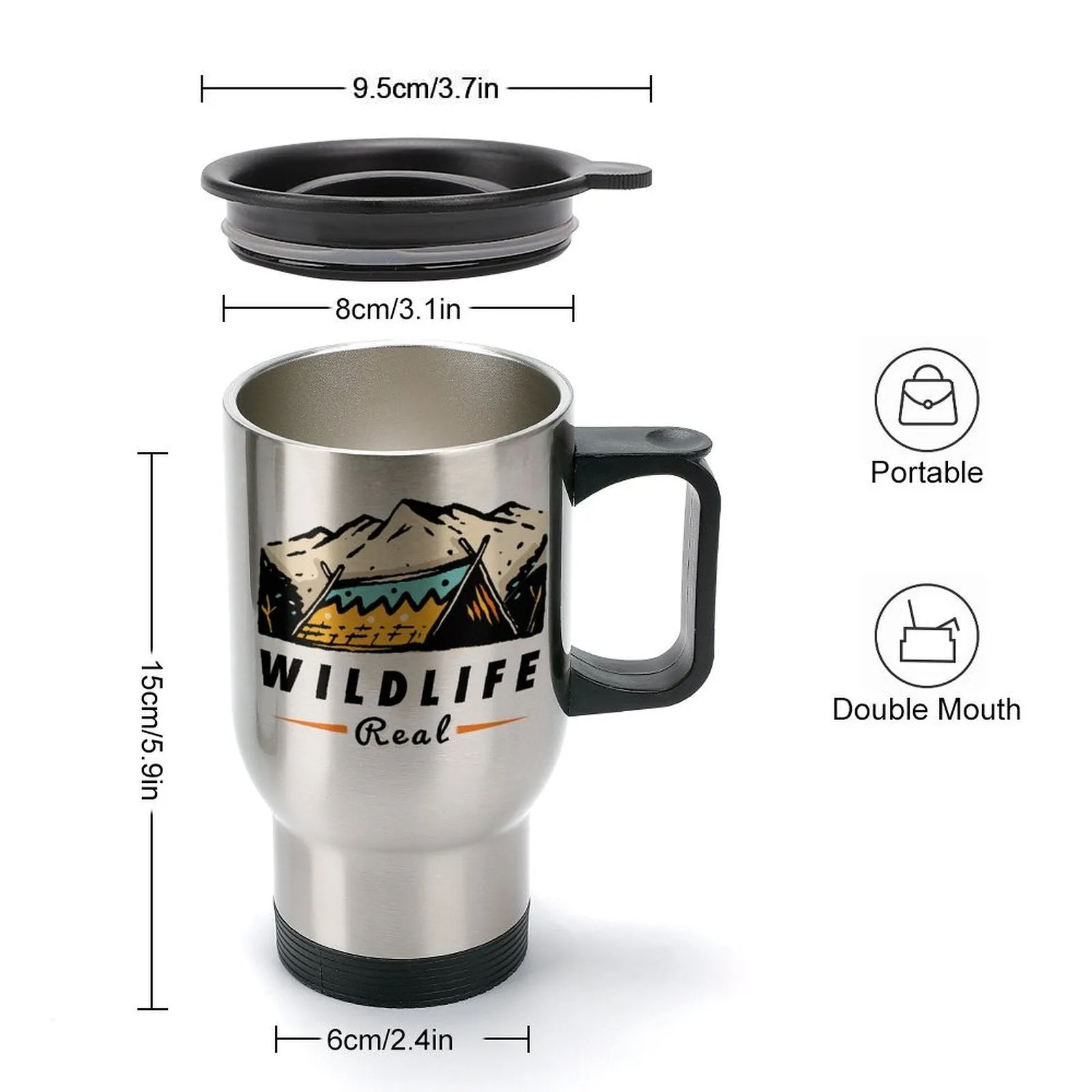 USA Free Shipping Personalized Text Camping 440ml Stainless Steel Silver Travel Coffee Mug Camping Mug