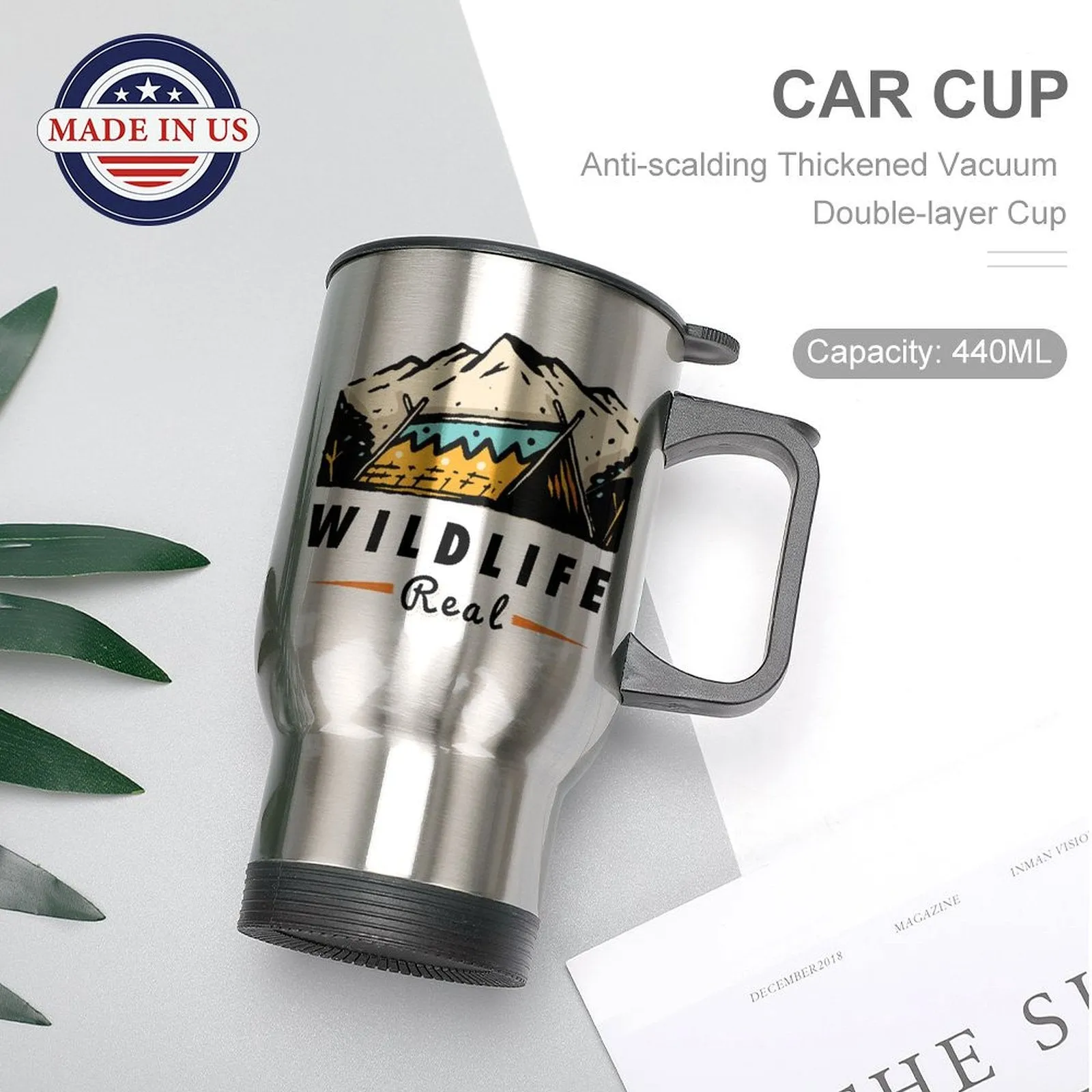 USA Free Shipping Personalized Text Camping 440ml Stainless Steel Silver Travel Coffee Mug Camping Mug