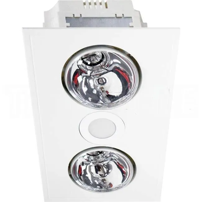 Ventair 3 In 1 MYKA 2 x 275 Watt Bathroom Heater Lamp Light 1 x 10 Watt LED Downlight And Exhaust Fan White