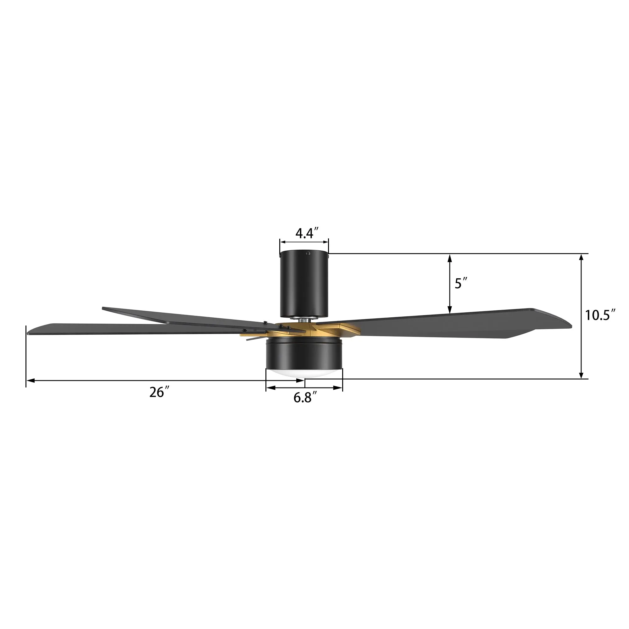 WICHITA 52 inch 5-Blade Flush Mount Smart Ceiling Fan with LED Light Kit & Remote- Black/Black